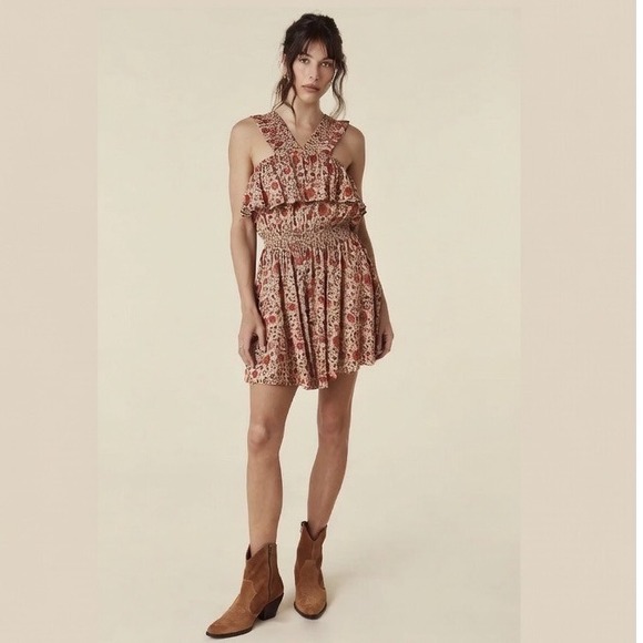 Spell & The Gypsy Collective Dresses & Skirts - Spell Lady Untamed Frill Floral Mini Dress Small Boho Smocked Tea Leaf